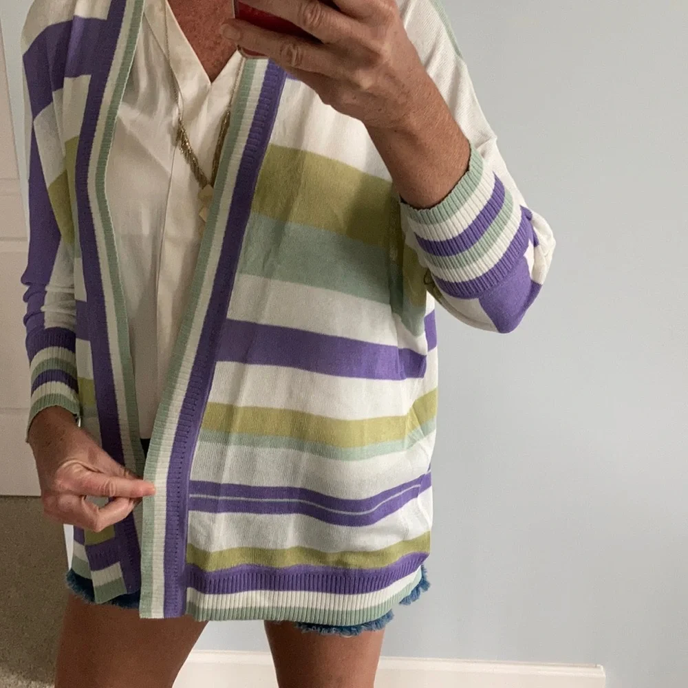 Striped Open Style Cardigan Sweater - Picture 4 of 8